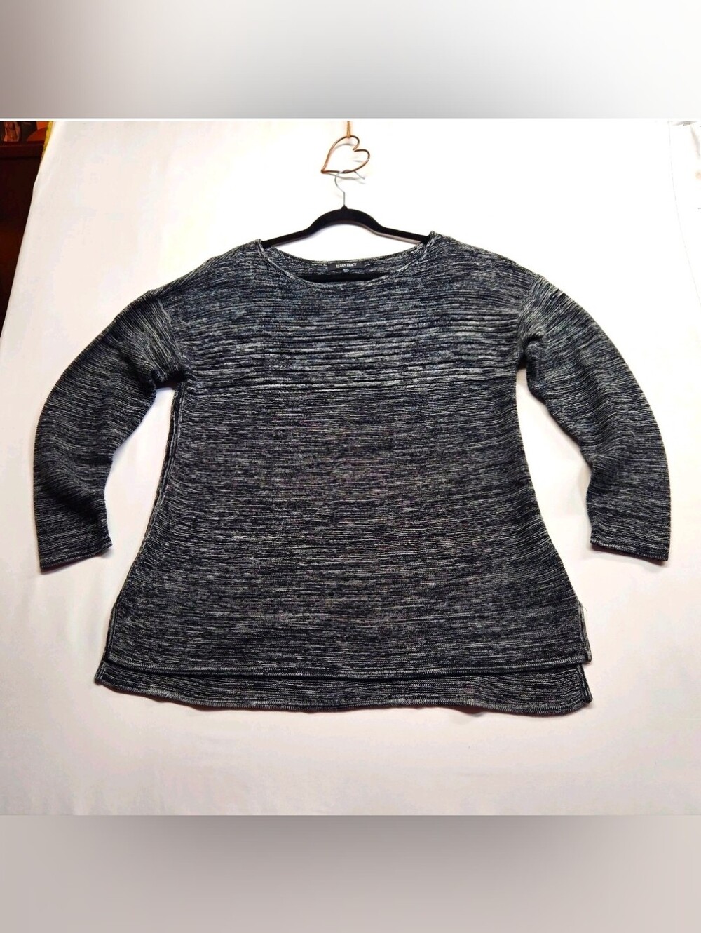 ⭐️Ellen Tracy Marled Knit Tunic Sweater XXL Black Ivory Space Dye Drop Shoulder